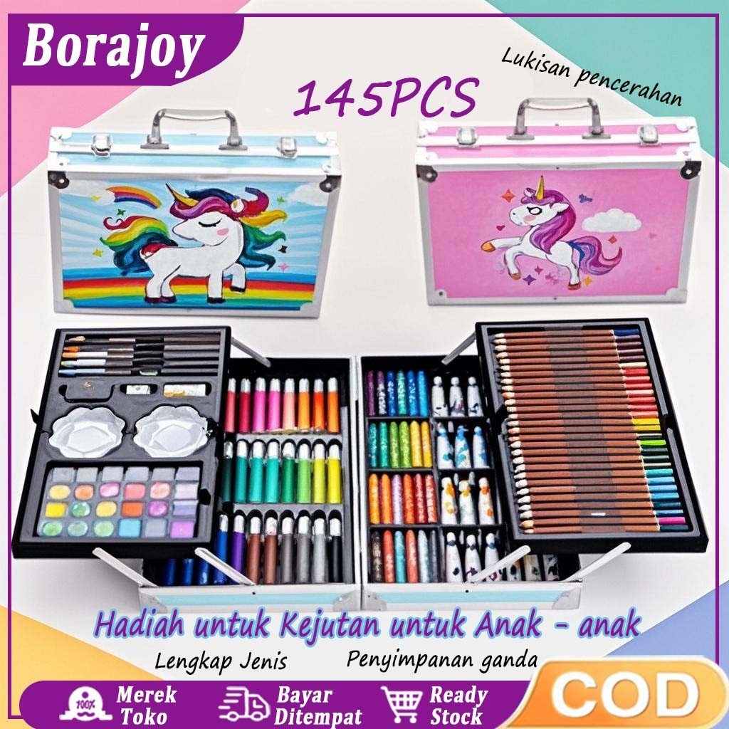 

New Crayon Set 145pcs Koper Aluminium Besi Krayon Pensil Warna 145 Pcs Box Alat Lukis Anak Koper SetPremium