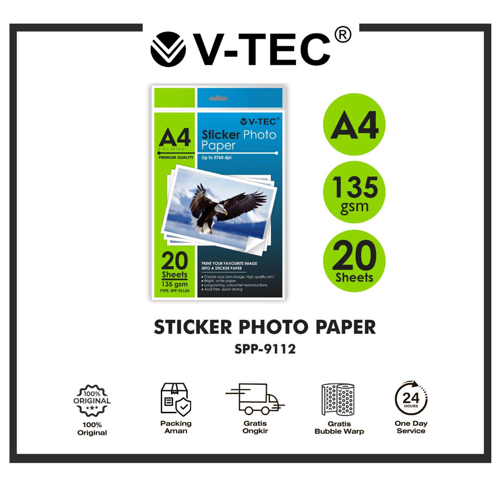 

V-TEC Sticker Photo Paper A4 135gsm GR-9112A PACK