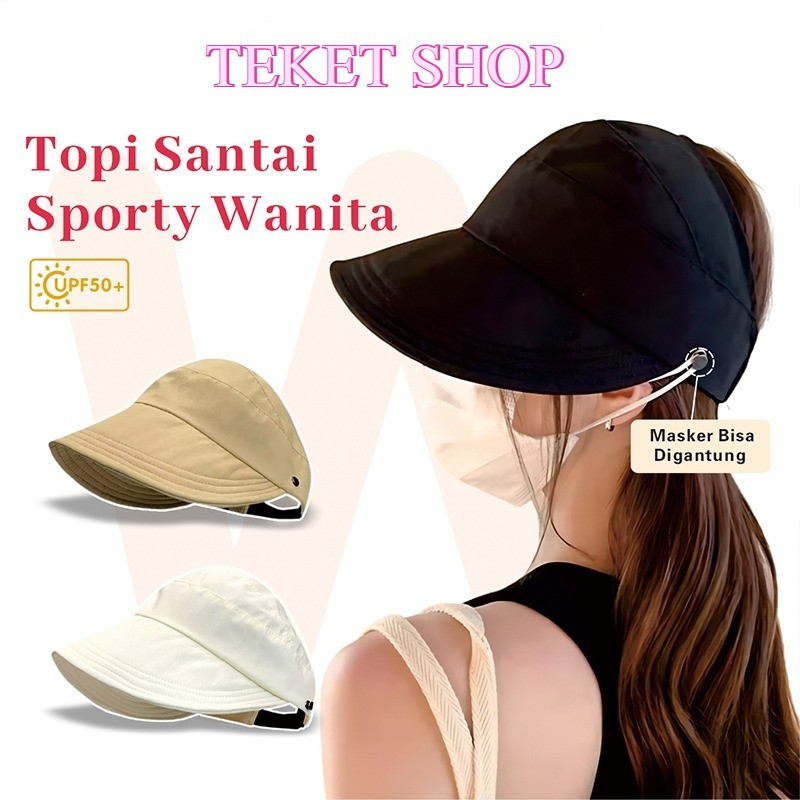 Topi Anti UV/Topi Wanita Korea Style/Topi Pantai Wanita Berhijab/Topi Untuk Menggantung Masker