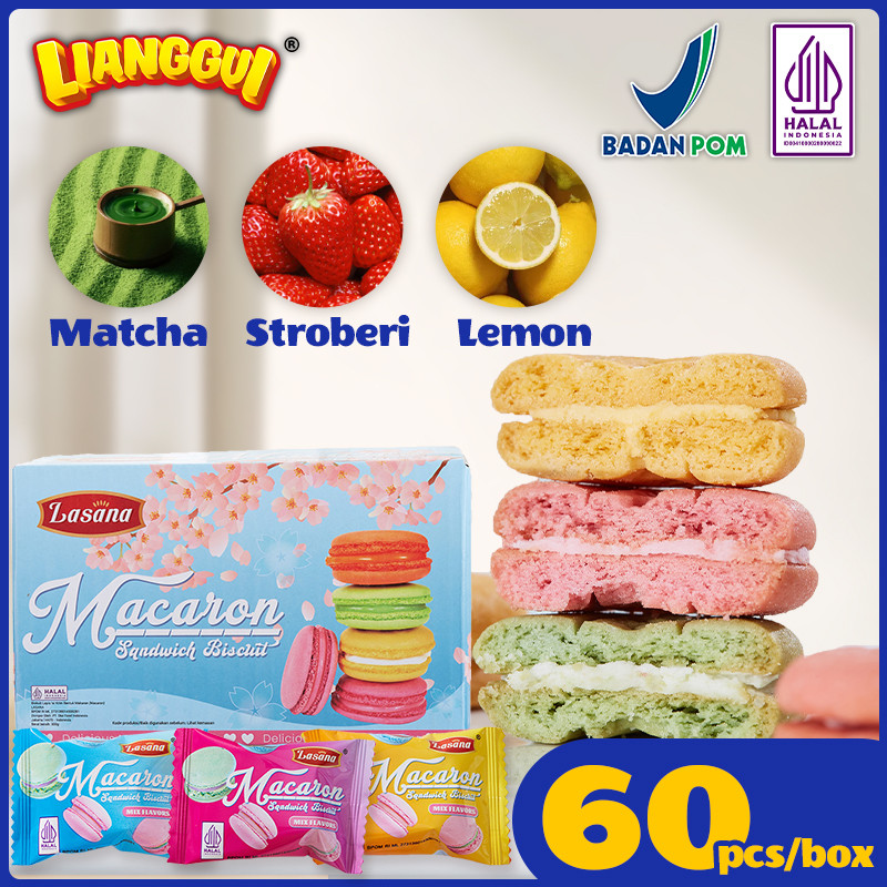 

（±50Pcs ）Lianggui Macaron Biskuit Cookies Halal Enak Cemilan Macaron Snack Viral Kue Kering....