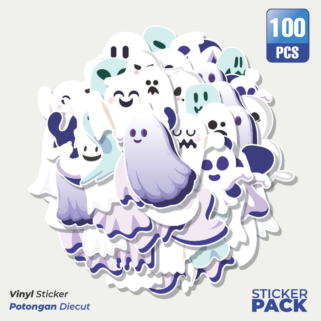 

MURAH 100 PCS Ilustrasi Hantu Waterproof Aesthetic- Untuk Laptop, Motor, dan Helm - Paper Stationery Pack