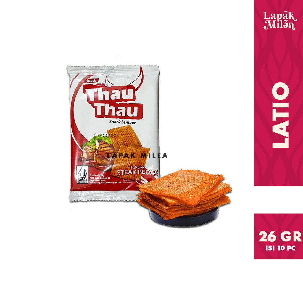 

Snack Thau Thau Lembaran Pedas Manis Latio Lokal Halal 26g x 10 pc