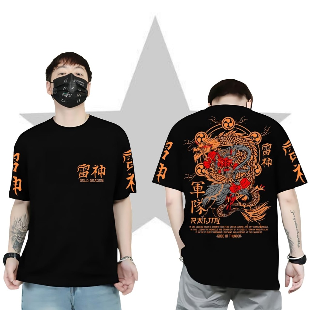 jmhd STORE KAOS T-SHIRT KAOS MOTIF SUKAJAN / KAOS GOLD DRAGON / KAOS RAIJIN / KAOS NAGA EMAS / KAOS 