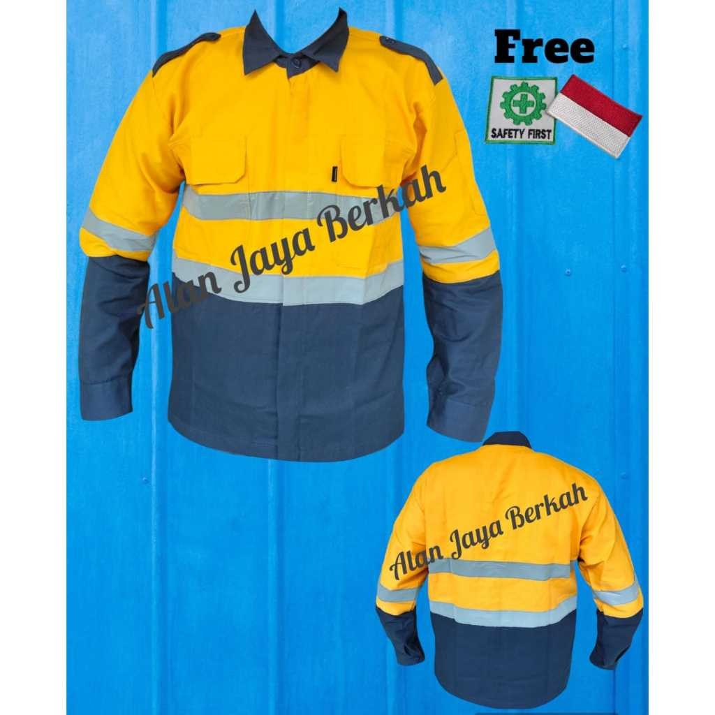 COD Wearpack Safety Seragam Kerja Baju Kombinasi Lengan Panjang Kuning Premium Kemeja Kombinasi Lapa