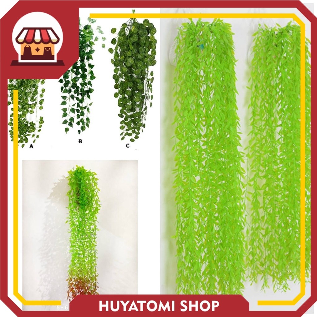 Big sale Tanaman Daun Hias Palsu 5  Cabang | Daun Rambat Plastik Bunga Gantung Dekorasi Dinding Ruan