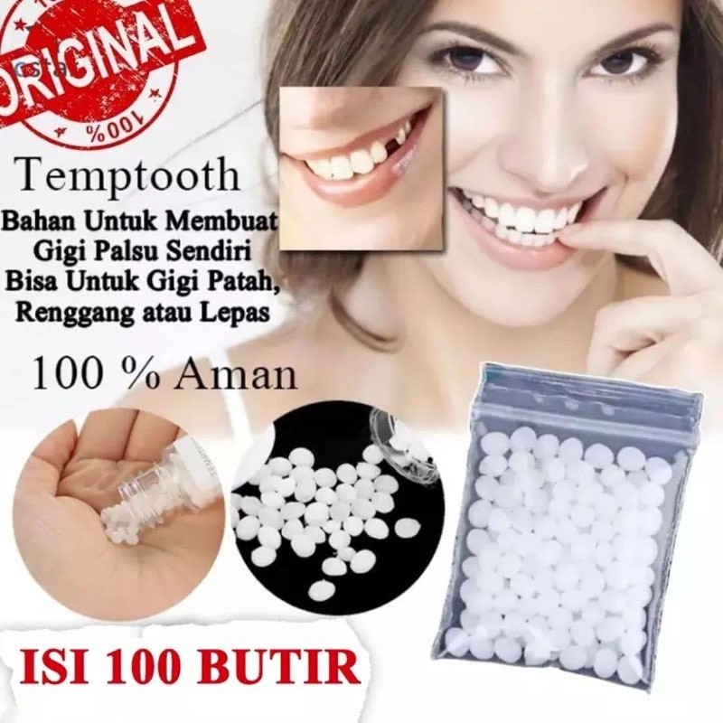 Penambal Gigi Berlubang 100 Butir Temptooth Gigi Palsu Lem Ggigi Padat Tambal Gigi Berlubang