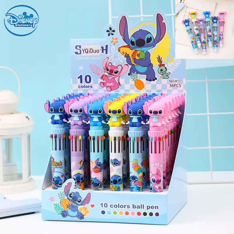 

Disney Stitch Ballpoint Pen 36pcs Cartoon Lilo 10 Color Press Marker 0.7mm Student Graffiti Pen School Children Stationery Gift