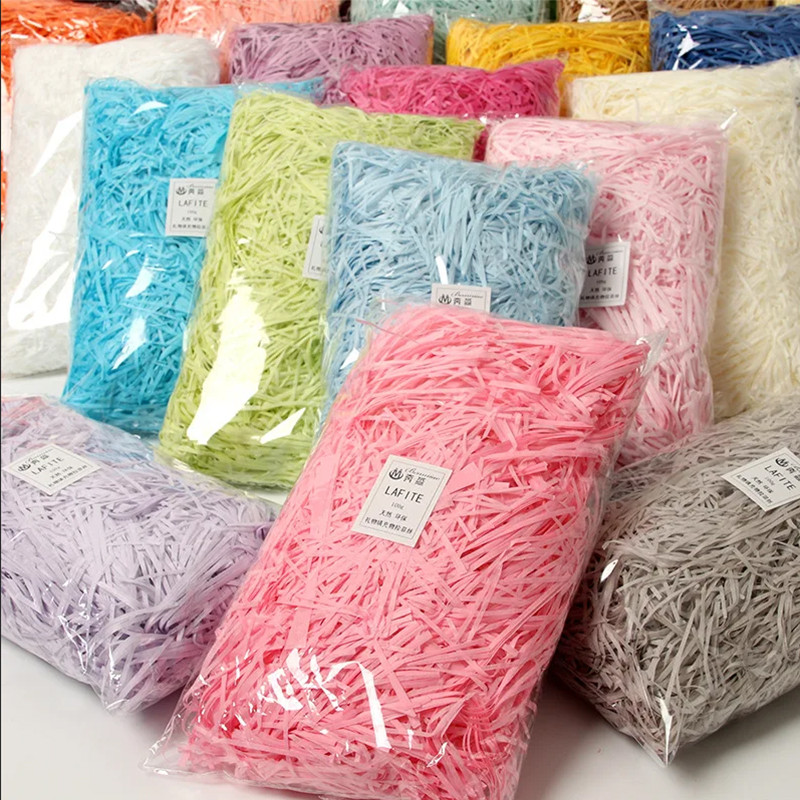 

100g Colorful Shredded Crinkle Lafite Paper Raffia Filler DIY Wedding Party Gift Box Candy Material Packaging Filler