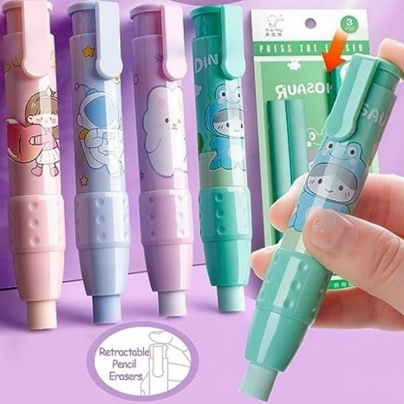 

Pen Type Eraser Set Replaceable Core, Cute Cartoon Pencil Erasers for Kids, Retractable Eraser Pencil Rubber Soft Refill Core