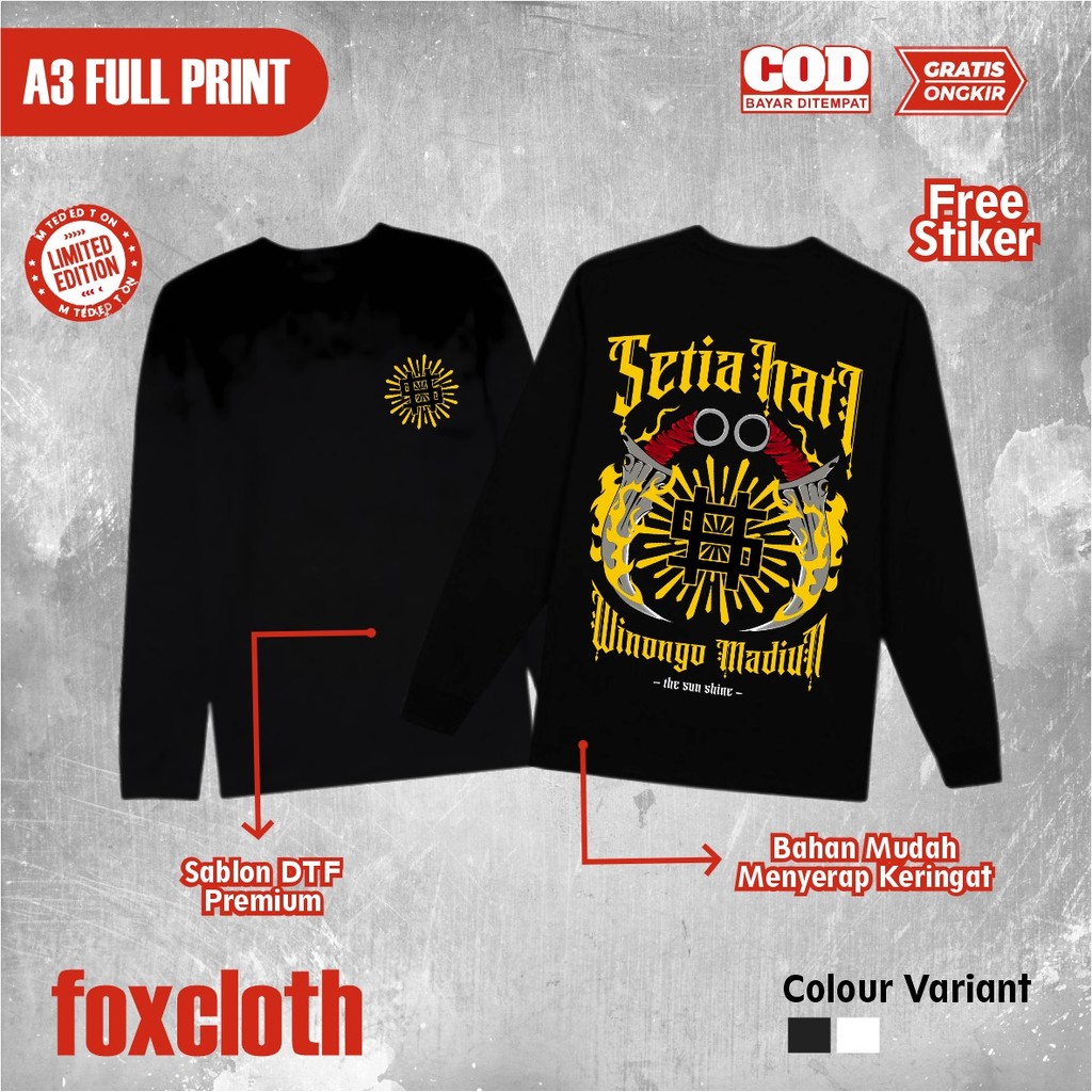 KAOS LENGAN PANJANG PSHW SETIA HATI WINONGO MADIUN THE SUN SHINE T-SHIRT LONGSLEEVE PSHW - KAOS LENG