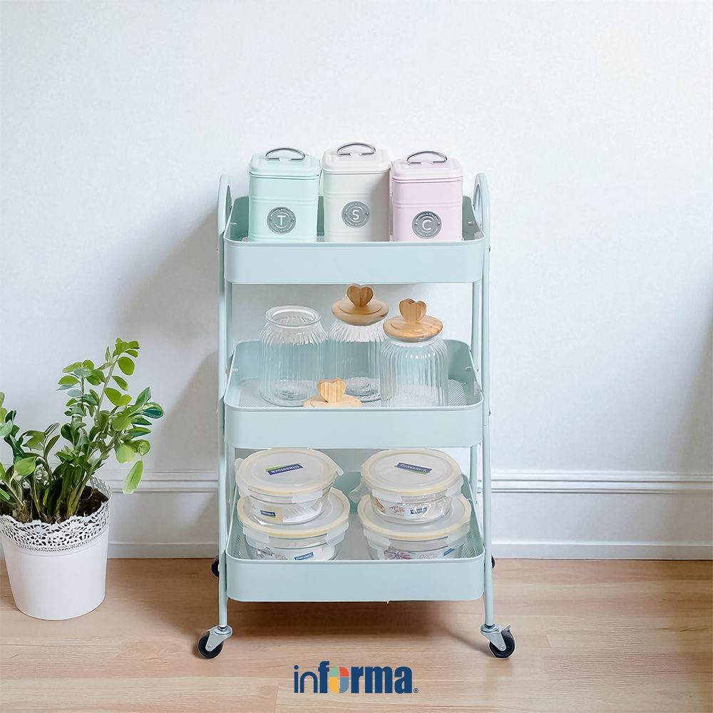 Informa Walter Ii Rak Troli Dapur 3 Tingkat - Hijau Muda Tempat Penyimpanan Multifungsi Storage Trol