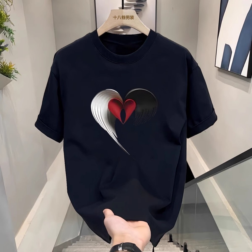 COD Kaos Distro Pria short sleeve Kekinian Termurah/Baju Couple Kaos Pria Desain Love Sayap – Outfit