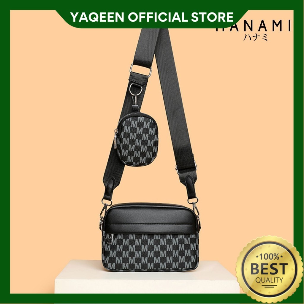 YAQEEN- HANAMI Tas Selempang Akeno Hitam Kerja TA1158B5 Mewah Wanita Kulit Kantor Formal Elegan Pria