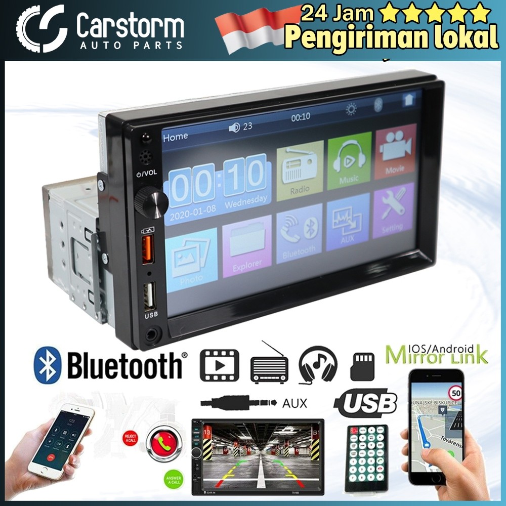 Carstorm Single 1DIN 7 Inch Car Stereo Radio FM BT USB Layar Sentuh Bluetooth MP5 Player 7" Layar Se