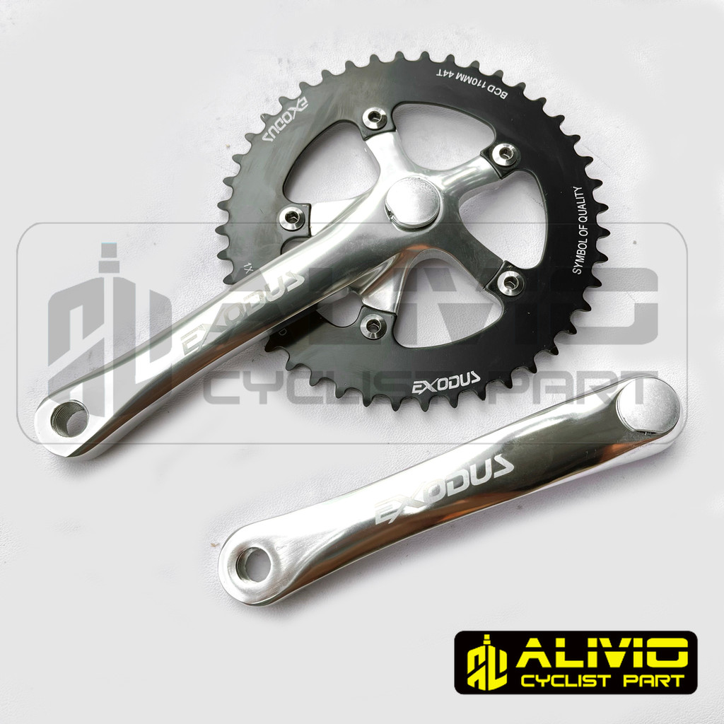Crank Exodus Single Speed 44 T Silver Alloy Almunium BB Kotak Gear Gir Tengah Depan Sepeda Communter