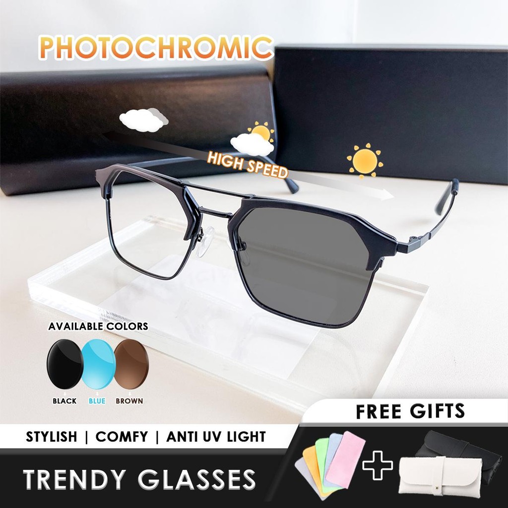 (Free Box & Lap) Kacamata Photocromic Anti Radiasi kaca mata Minus Wanita Pria Cowok Elastik Matahar