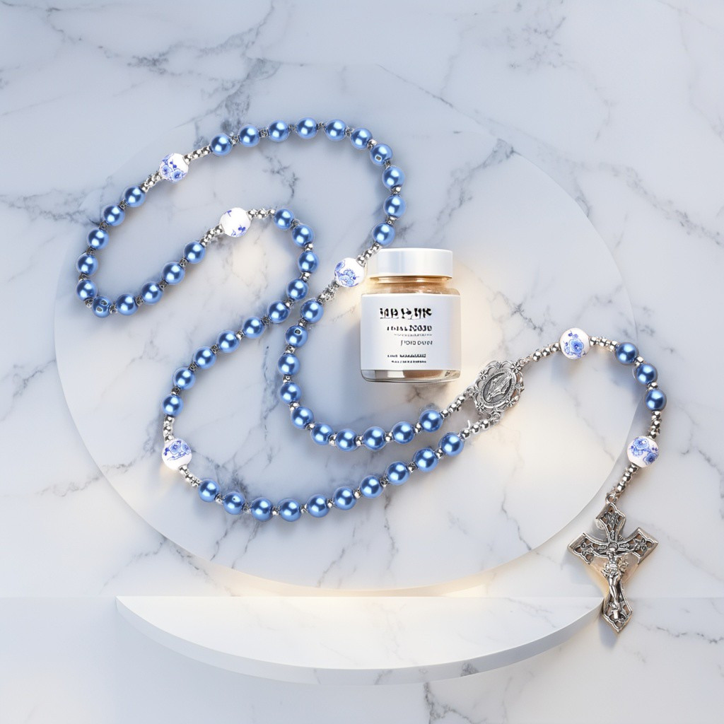 Murah KALUNG ROSARIO BLUE GLOSSY ROSARIO KALUNG KATOLIK MUTIARA SINTETIS 8MM / ROSARIO ASLI KONTAS