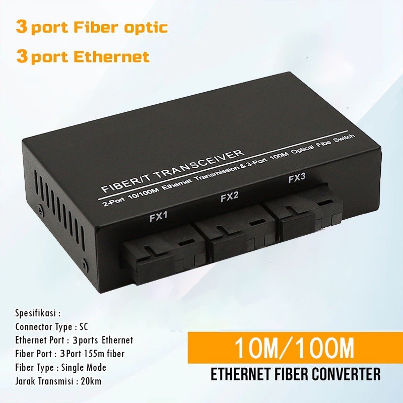 MEDIA Converter 3 Port FO 3 Port Lan 10/100 POE
