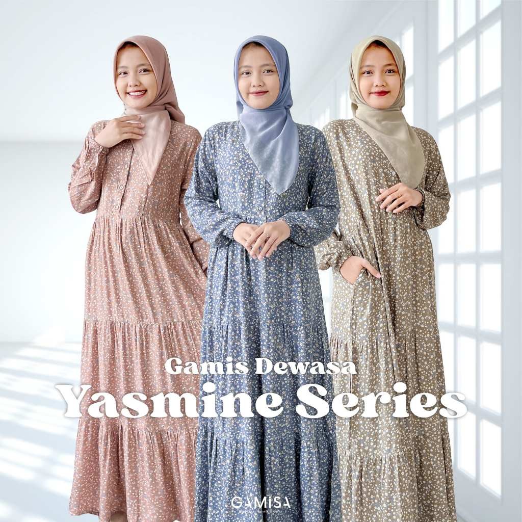 FERTUSHOP  Gamis Dewasa Motif Yasmine Series By Gamisa.Id - Bahan Rayon Viscose Gamis Adem Nyaman Bi