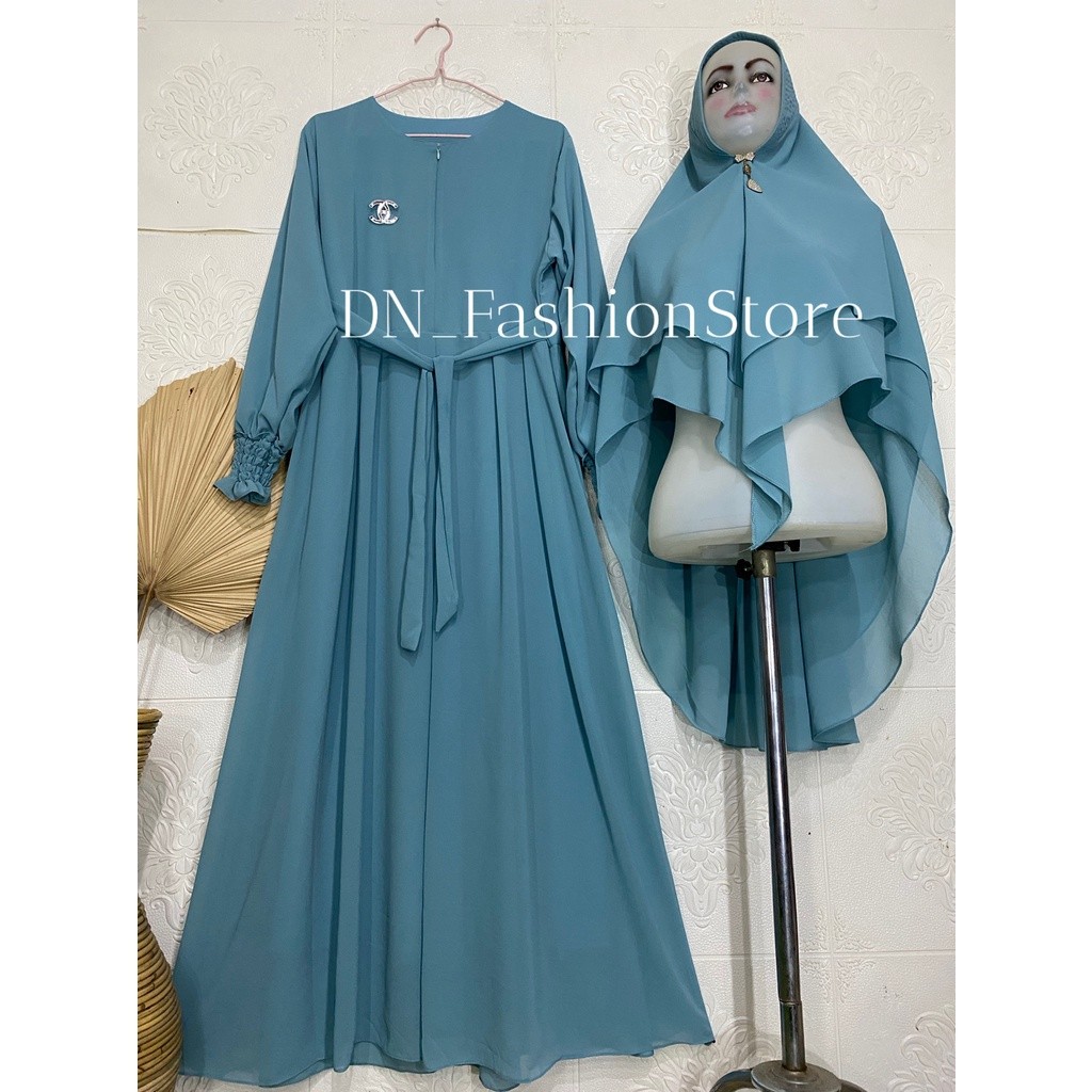 FERTUSHOP  Gamis Ceruty Babydoll Polos Set Jilbab Free Bros Bahu / Tangan karet Busui Friendly