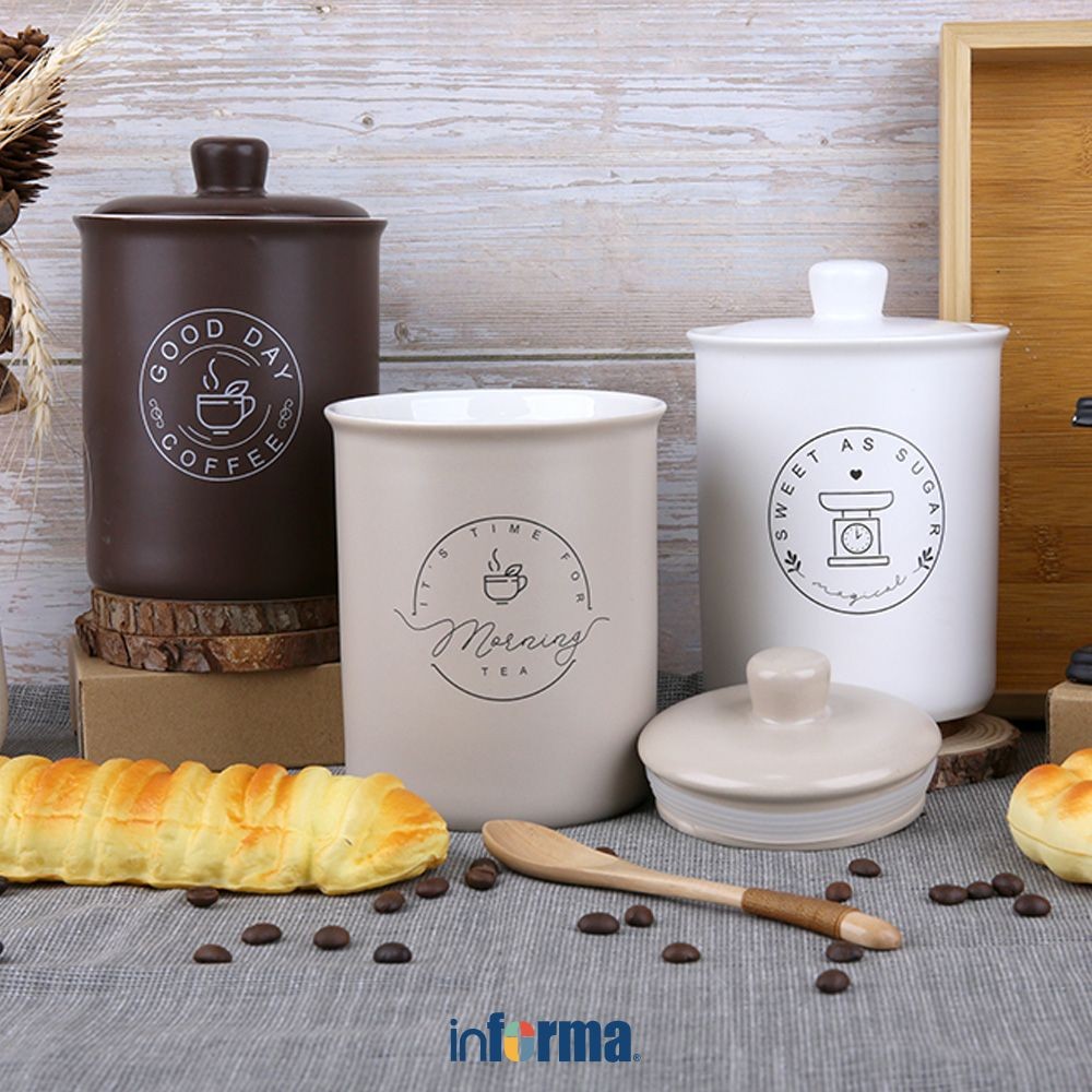 Informa Appetite 750 ml Set 3 Pcs Dazzel Stoples Keramik Bone China - Mix Toples Jar Wadah Makanan F