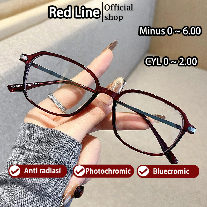 Red Line Kacamata Minus Wanita Pria Anti Blueray Simple Square Frame Fashion Korea TR90+Metal INS Fa