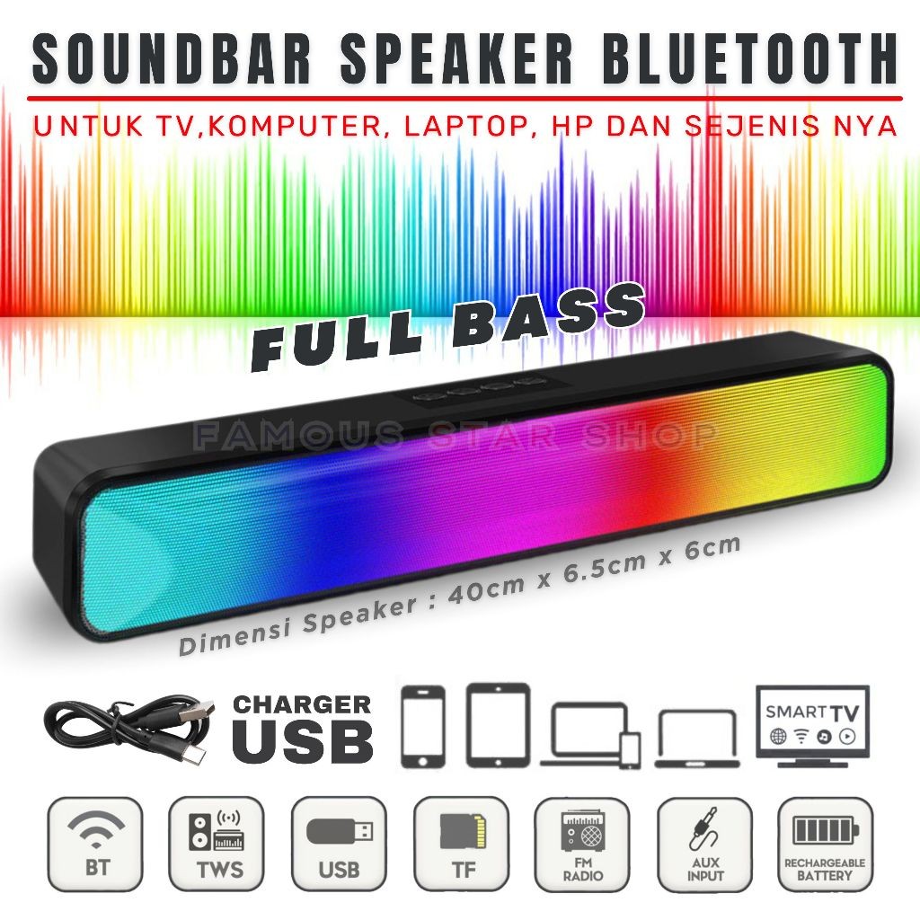 PROMOOO MURAH BANGET Speaker Bluetooth Full Bass TV, Laptop, Komputer, HP SOUNDBAR FLECO F-920 LED R