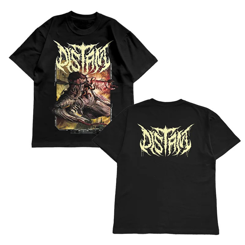 Harajuku Hip Hop 2025 Distant Dead Core Band 100% Kaos Pria Fashion Musim Panas Tren Jalanan Lengan 