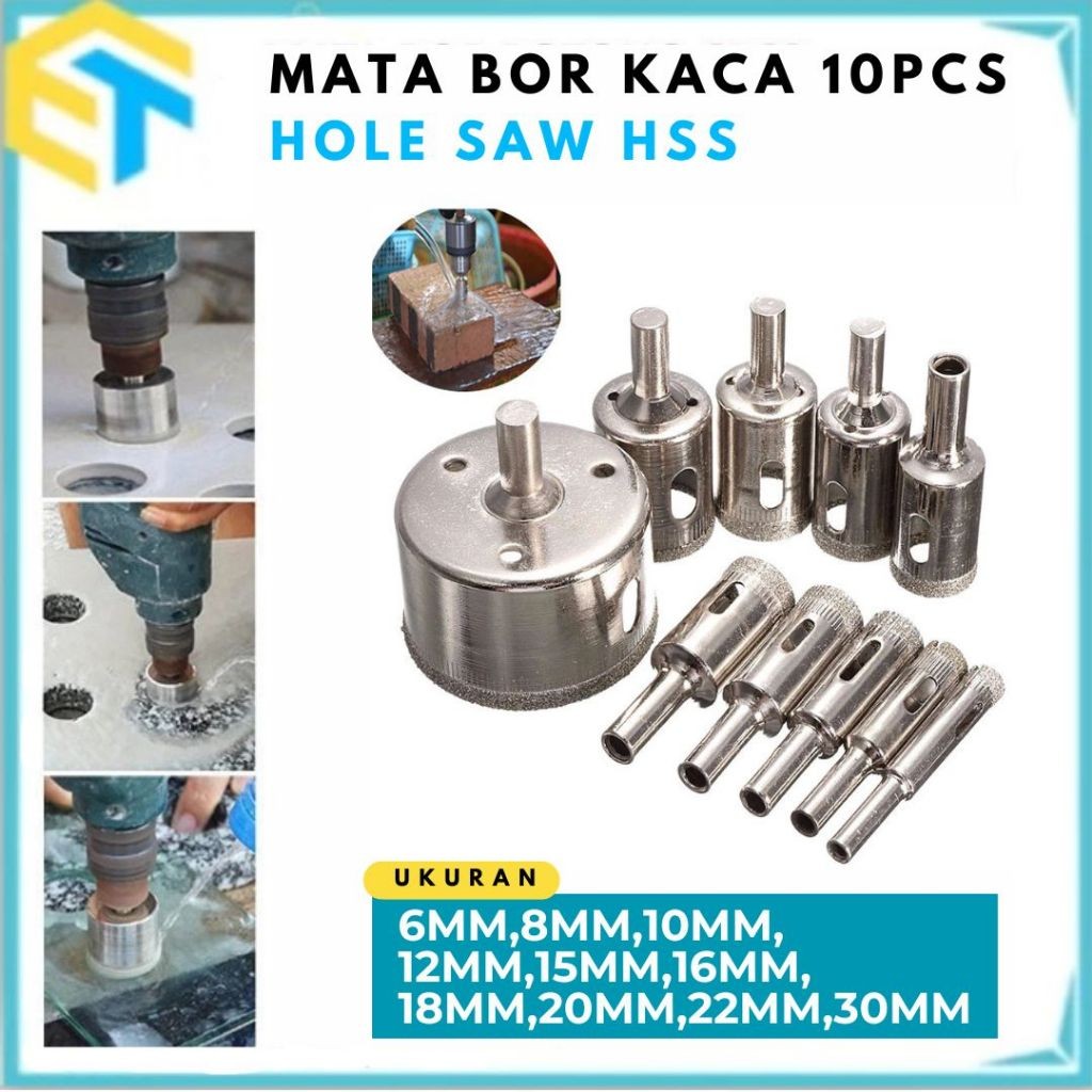 Mata Bor Keramik dan Kaca Diamond Set 10 Pcs HSS Holesaw Pelubang/mata Bor Keramik dan Granit