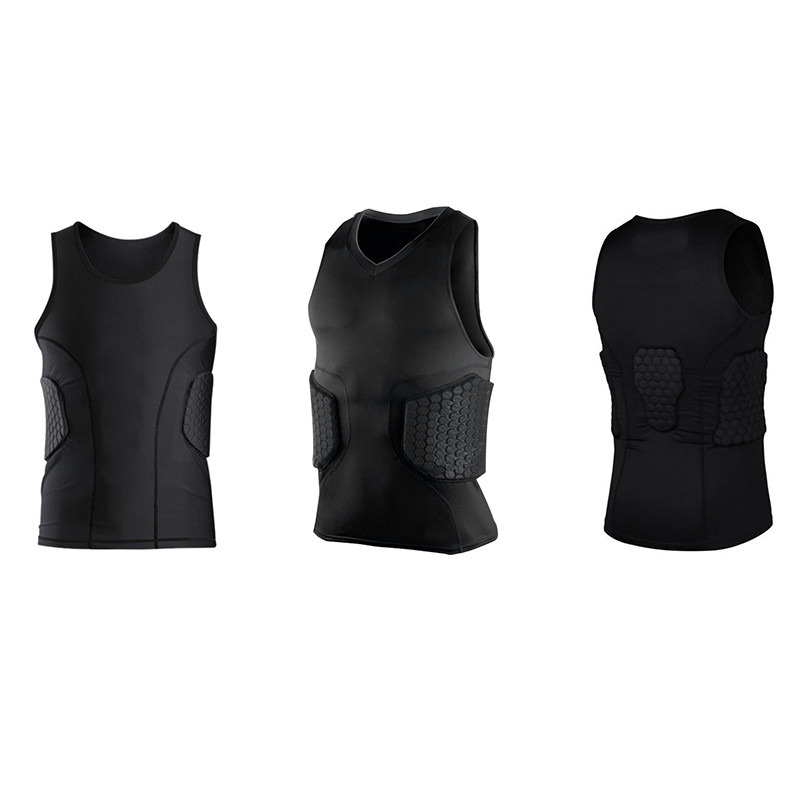 Men's Rib Protector Padded Vest Compression Shirt Training Vest With 3-Pad For Football Soccer Baske