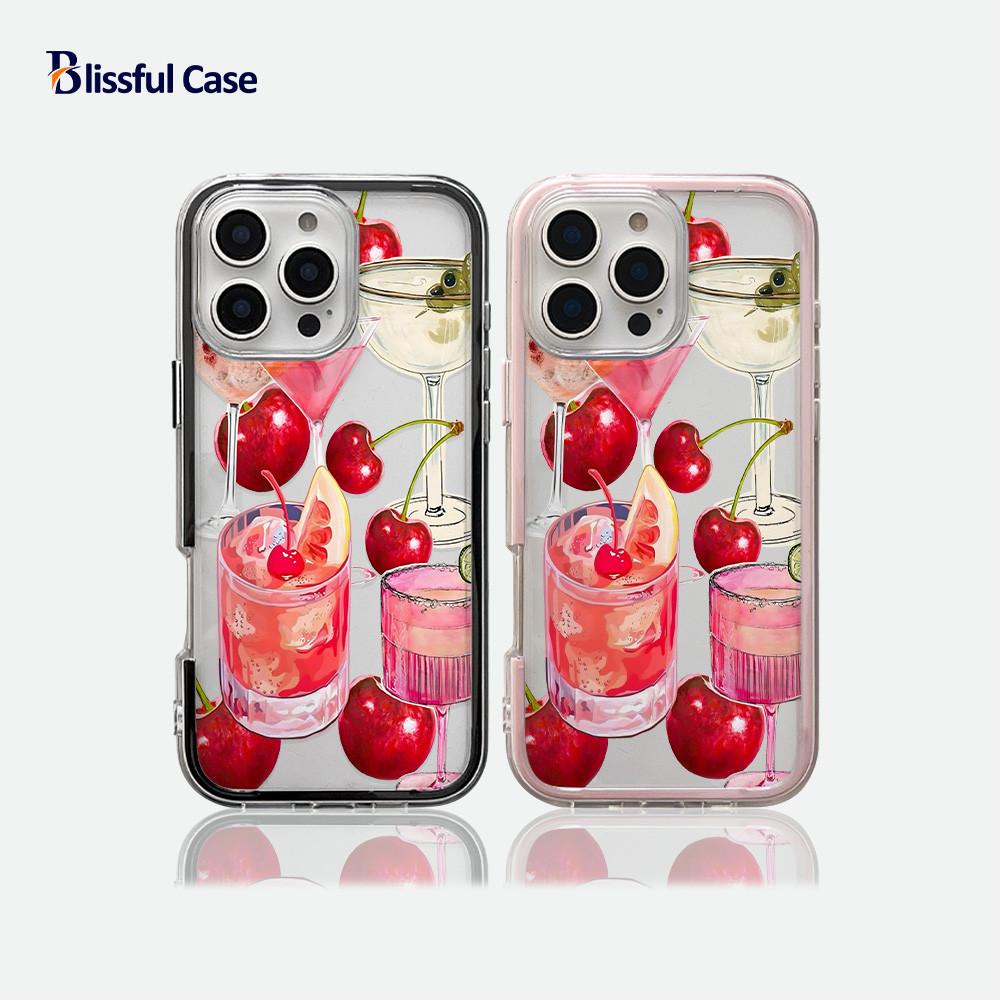 BISSFUL Case Watercolor Cherry Cocktail Aesthetic Phone Case  Untuk IPhone 11 12 13 15 16 14 Pro Max