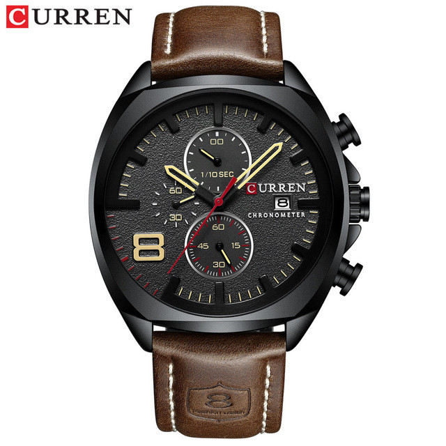 CURREN/Carren 8324 Round Waterproof Leather Strap Watch Simple Six-Hand Multifunctional Calendar Wat