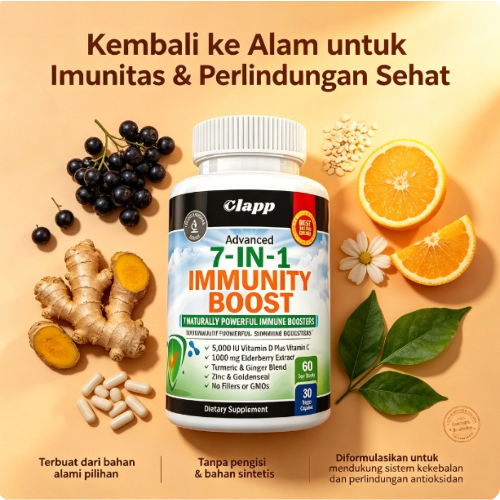 Clapp Advanced 7-in-1 Peningkatan Kekebalan 60 Kapsul Penopang Kekebalan Tubuh dengan 7 Bahan Aktif 