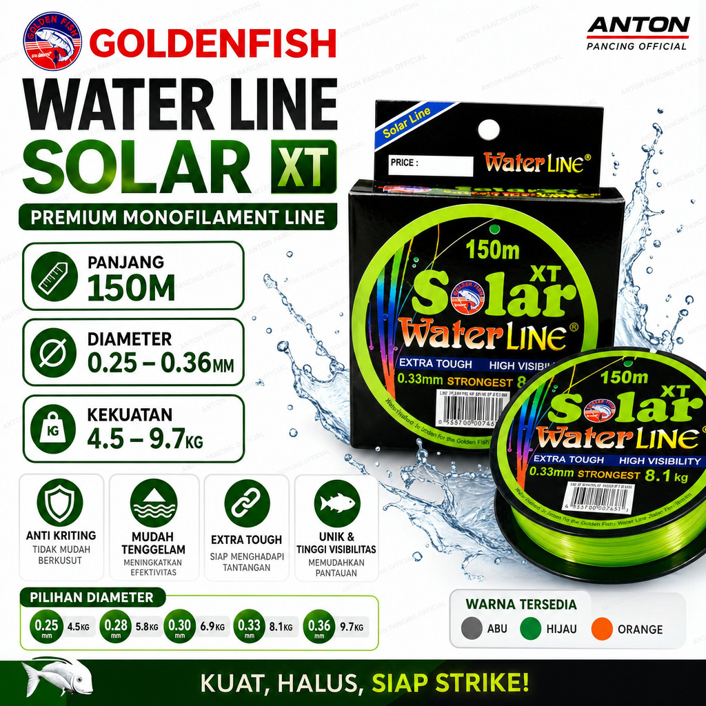 Senar Pancing Golden Fish Waterline Solar XT 150m 0,25 0,28 0,30 0,33 0,36mm Anti Kriting,Mudah Teng