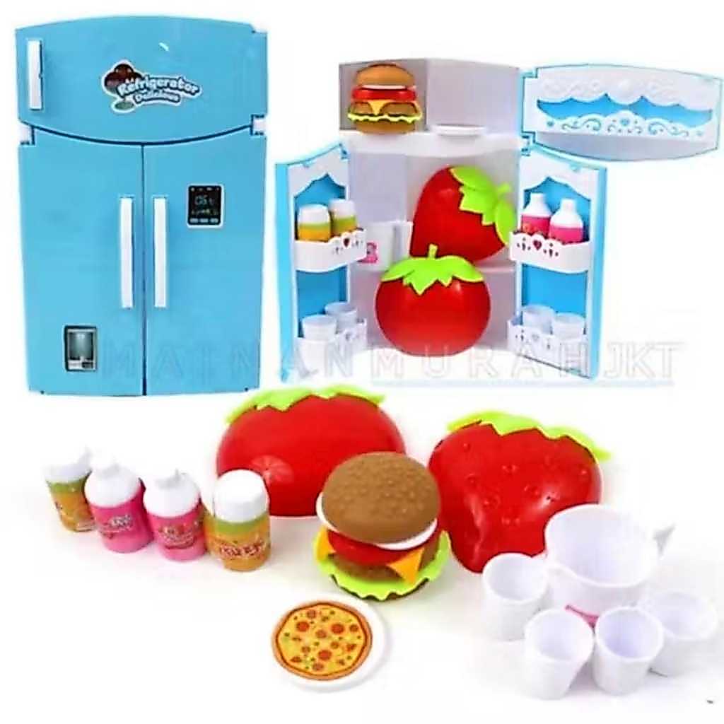 COD Mainan Anak Kulkas Mini Set Lengkap Dengan Isian Kulkas
