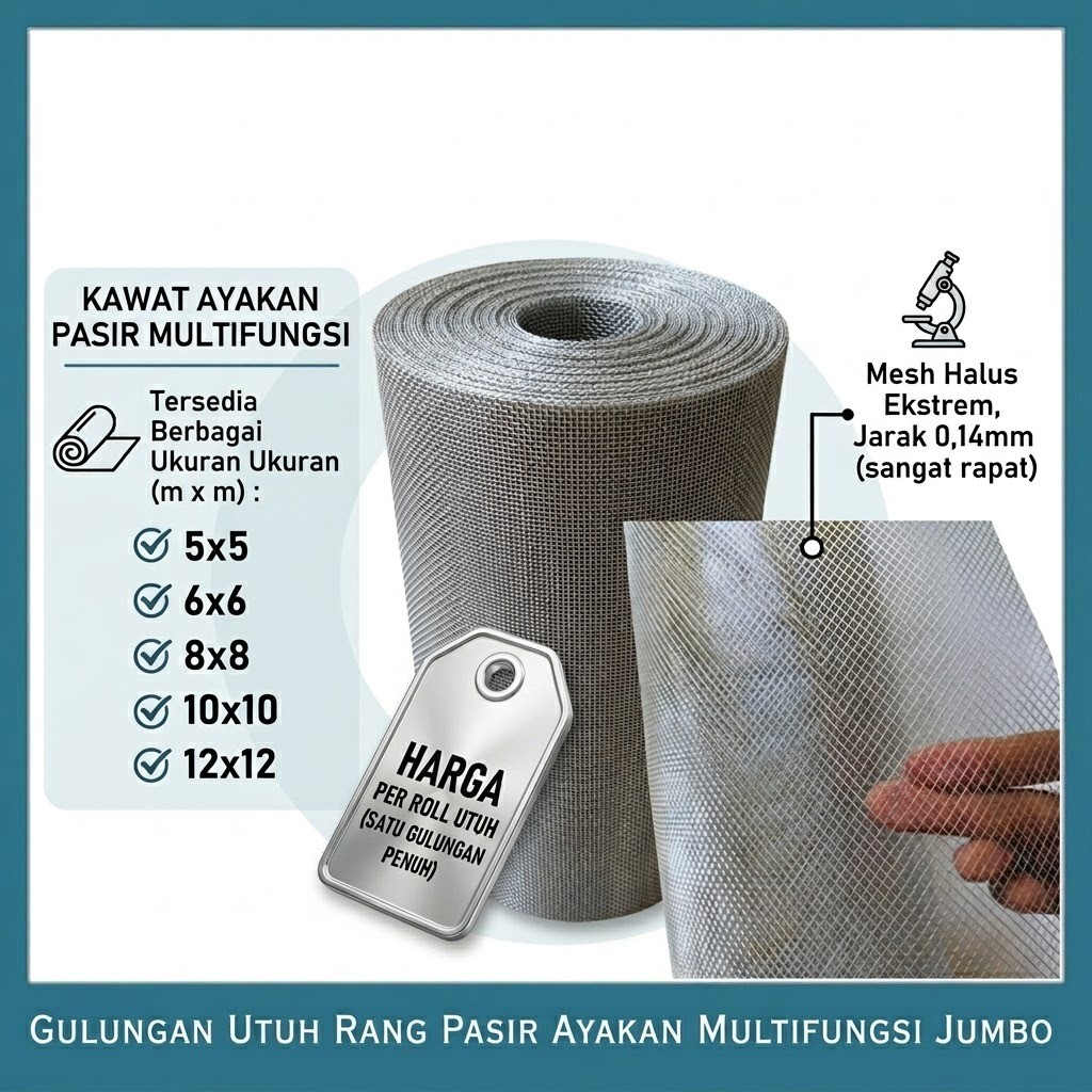 Kawat Rang Pasir Jumbo ROL panjang 15 meter / Saringan pasir / wire mesh 5x5 6x6 8x8 10x10 12x12 / k