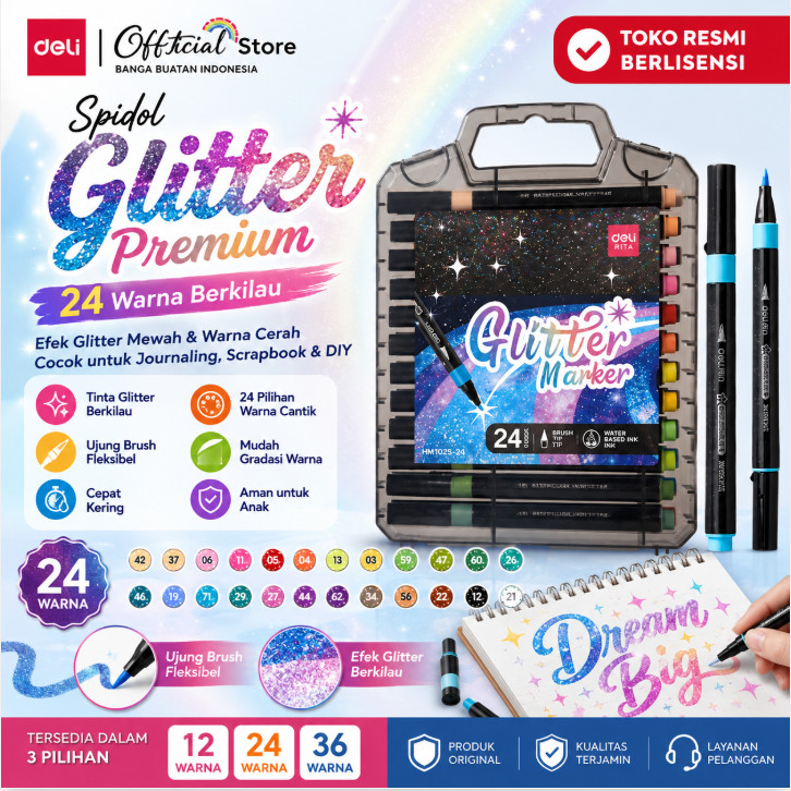 Deli Glitter Marker / Spidol Gliter Mengkilap Shimmer  Set - HM288