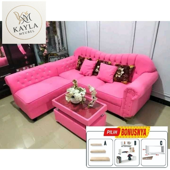 PROMO Sofa L kupu kupu sofa minimalis harga pabrik sofa warna pink
