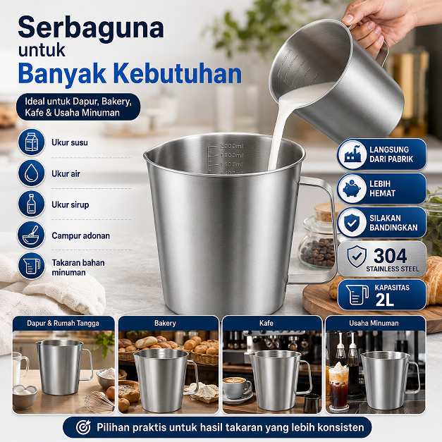 Gelas Ukur/Gelas Takar/Gelas Takaran/2 liter Stainless     Berkualitas