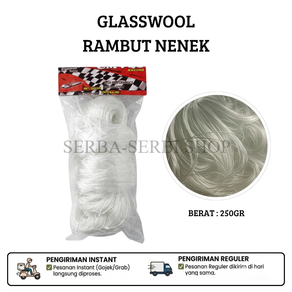 Glasswool Knalpot Racing Rambut Nenek Anti Bakar 250gr - GLASSWOOL GASBUL RAMBUT NENEK