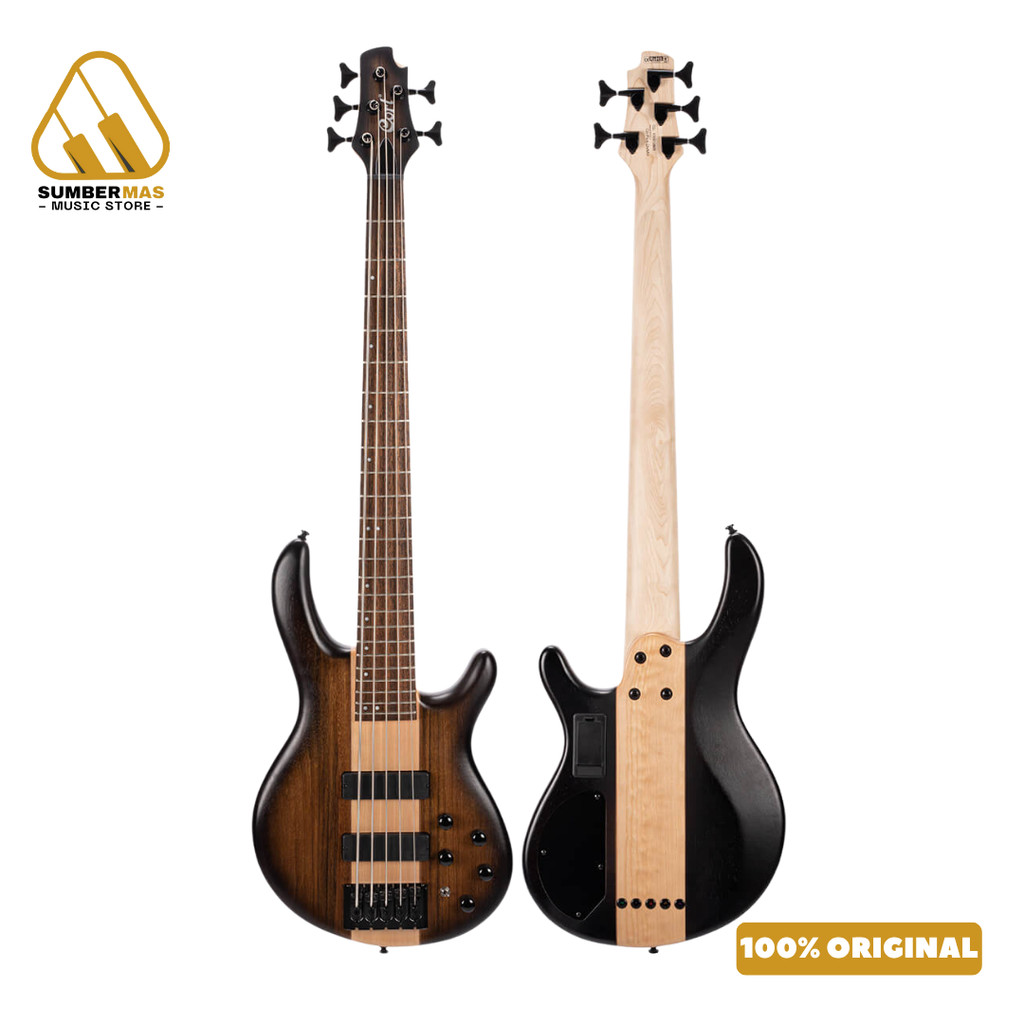 Cort C5 Plus OVMH ABB Electric Bass 5-String, Antique Brown Burst - Bass Listrik Elektrik 5-Senar