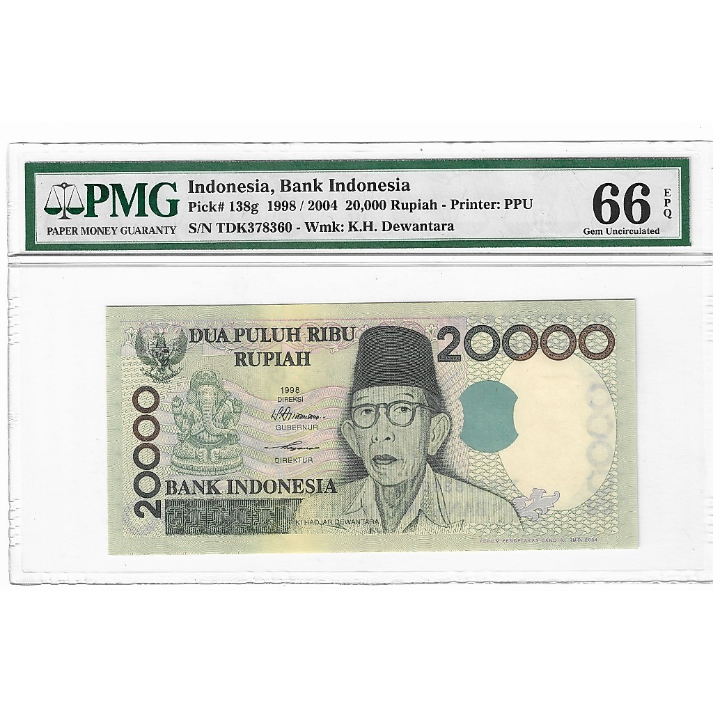 Uang Kuno PMG 66 EPQ 20.000 Rupiah Dewantara