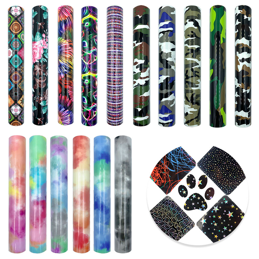 

Camo Cloud Flower Pattern Heat Transfer Printing Vinyl Film Iron on Tshirt HTV Making Graphical DIY Textile Bag Decor For Cut