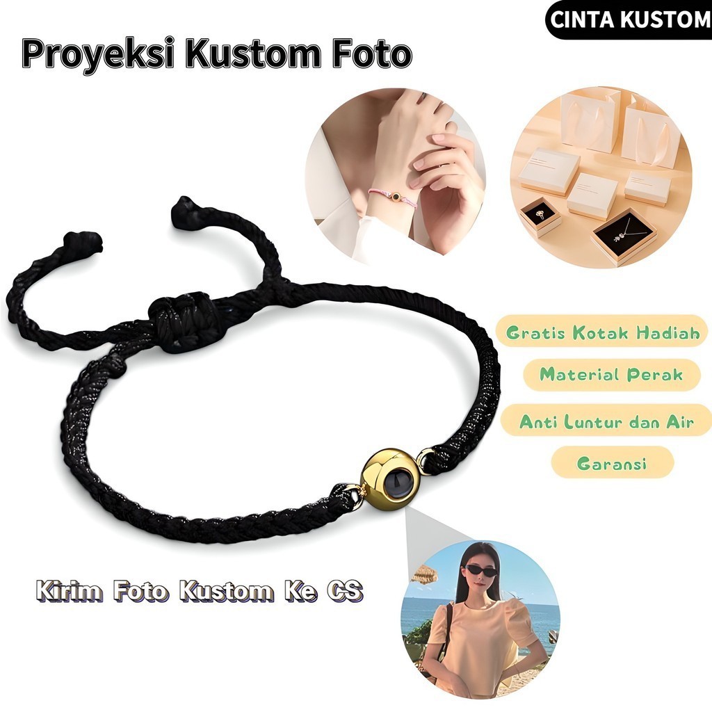 ORINTHIA Gelang S925 Custom Proyeksi Foto Pria Wanita Hadiah Ulang Tahun Anniversary Kotak Hadiah CK