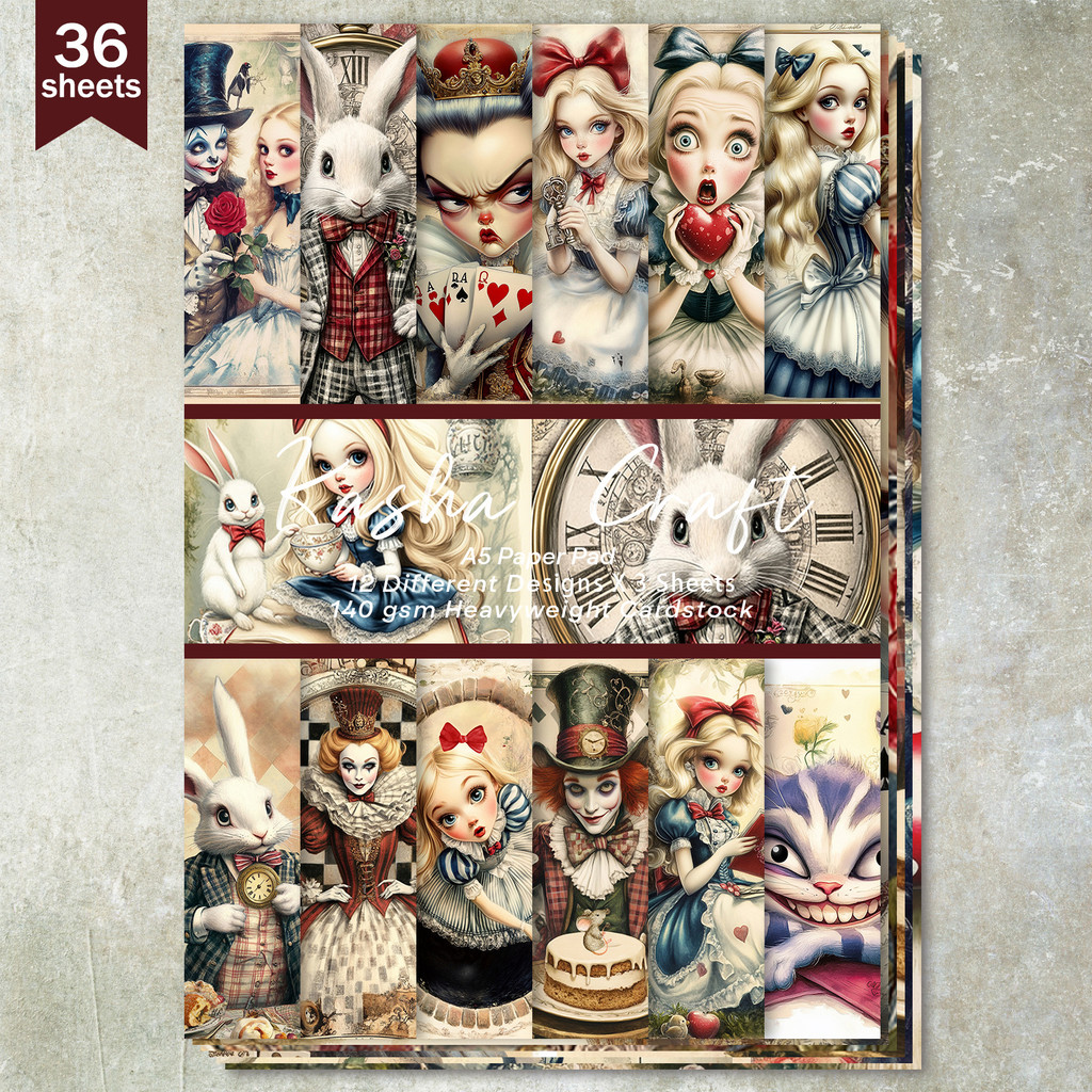 

36 Sheets A5 (Cartoon Funny Poker Girl Cat) Clipping Thin Paper For Bullet Diary, Junk Magazine, Greeting Card Background