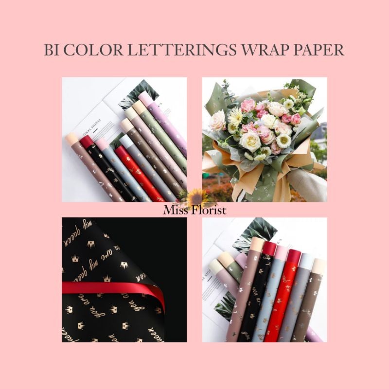 

[5 PCS] 011.FLOWER WRAPPING BI COLOR LETTERINGS PATTERN / KERTAS BUNGA QUEEN
