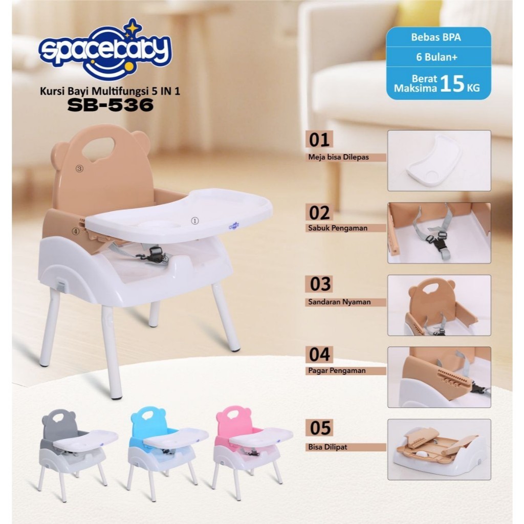 kursi makan bayi | kursi makan bayi 6 bulan | Spacebaby SB-536/538 Untuk MPASI