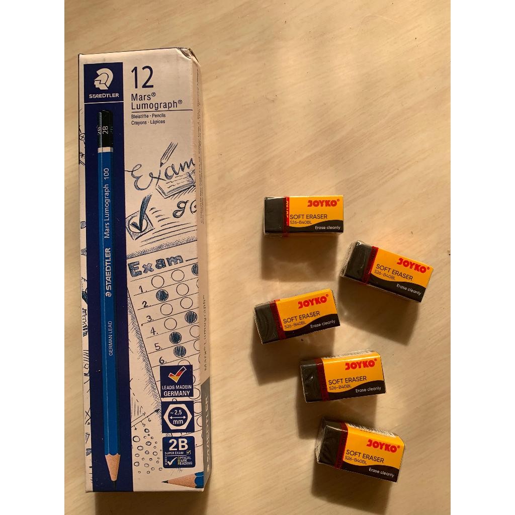 

BUNDLE 1 PACK PENSIL STAEDLER 2B UJIAN COMPUTER (12PCS) + JOYKO ERASER 5 PCS//