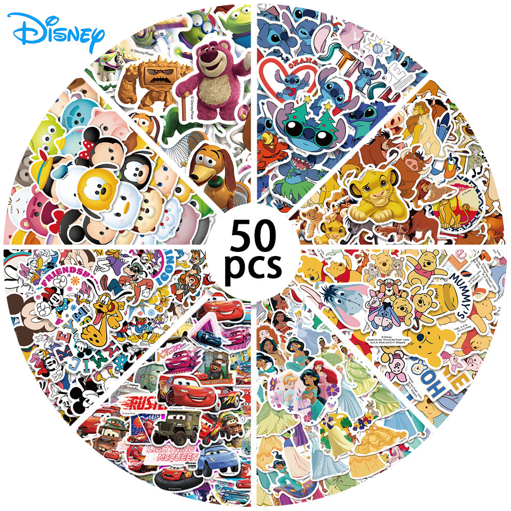 

50/100pcs Disney Mix Cartoon Cute Stitch Micky Princess Stickers Vinyl Laptop Luggage Skateboard Waterproof Girl Sticker