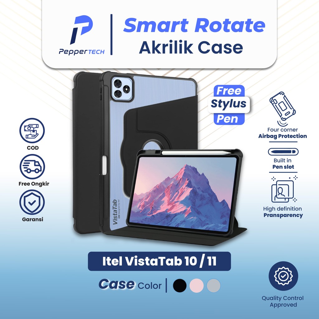 PEPPERTECH - Case Untuk Itel VistaTab 10 11 10.1" Inch WiFi Tablet PC 360 Rotating Tablet Case For I
